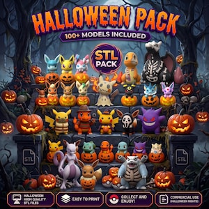 Halloween Pokemon STL Bundle - 127+ spooky 3D printable models, pumpkin and horror designs