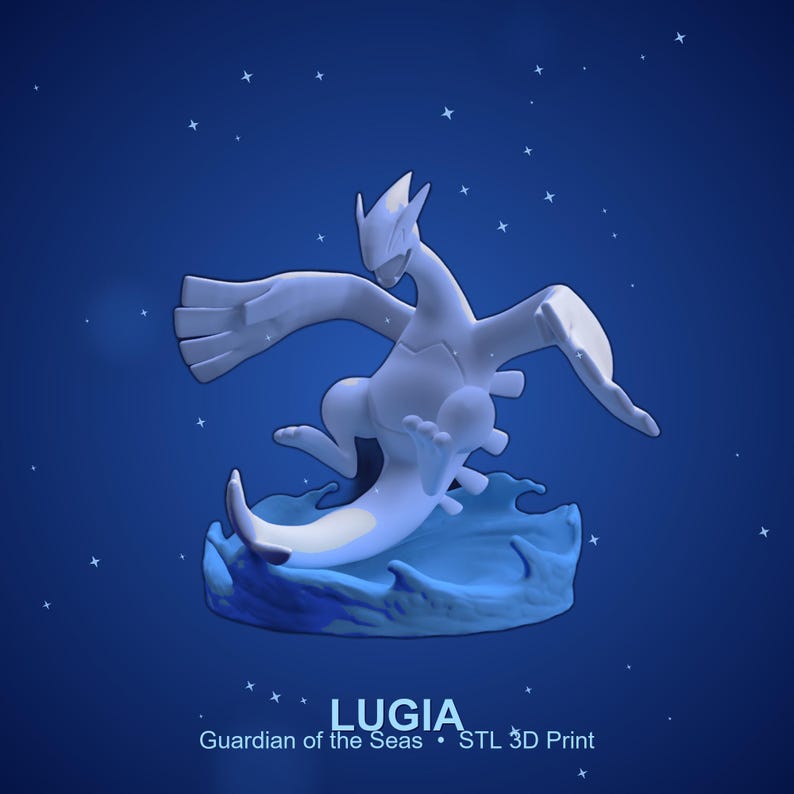 Lugia STL 3D printed figure, front view