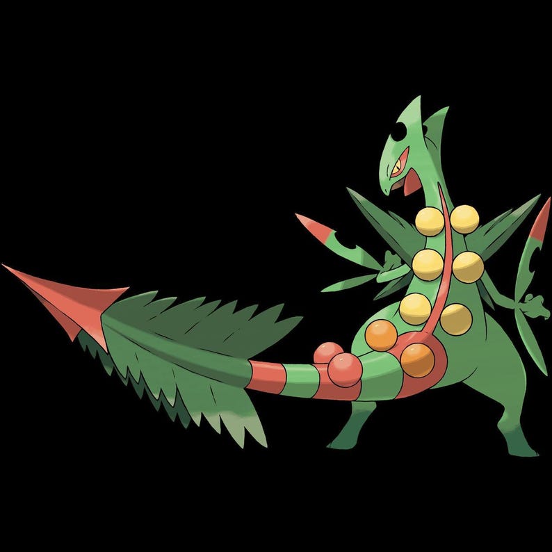 Mega Sceptile Pokemon official artwork, included in the 36 Mega Evolution STL bundle