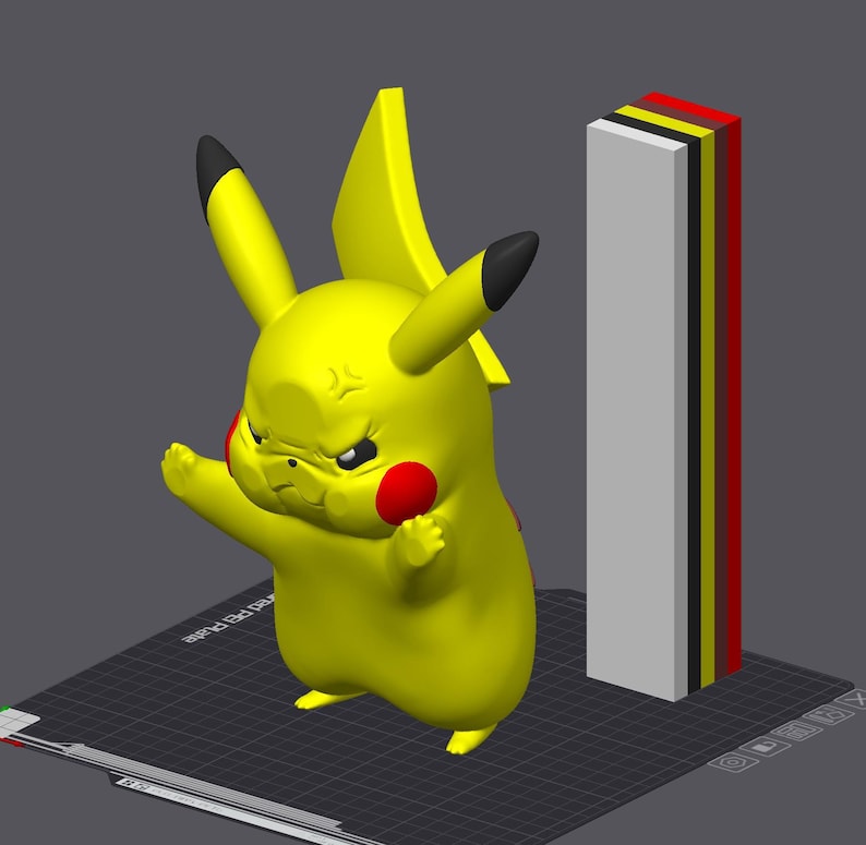 Pikachu STL colour-matched filament parts preview for multicolour 3D printing
