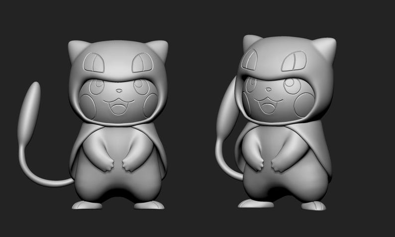 Mew Pikachu Cosplay STL 3D printed figure, alternate angle