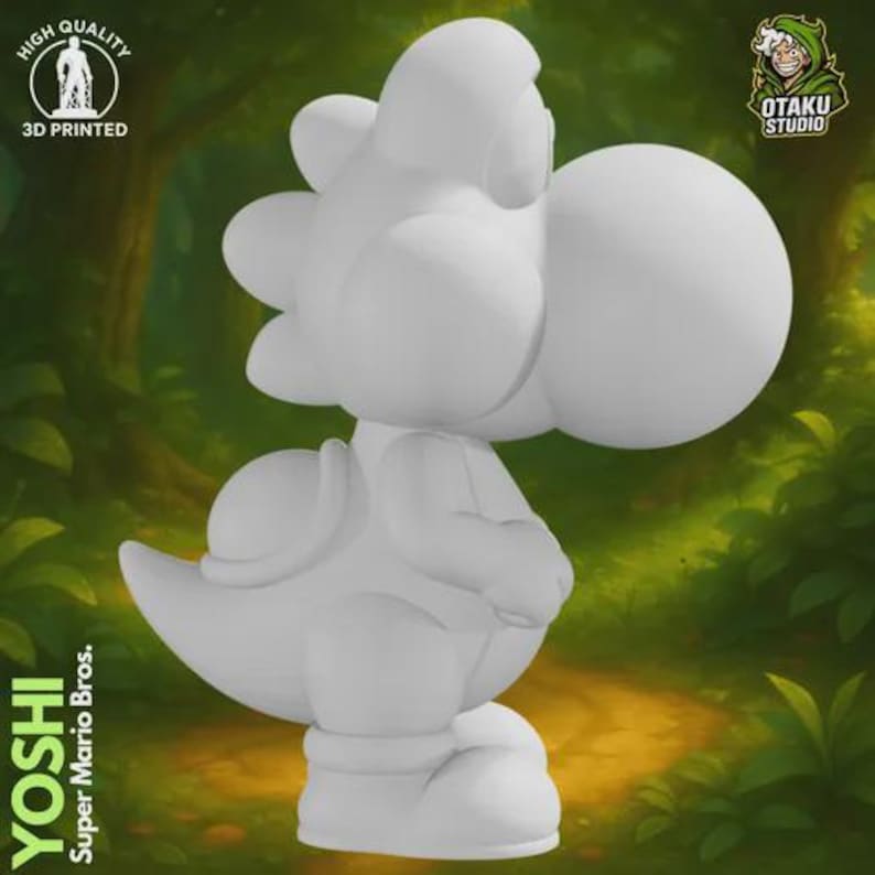 Yoshi Super Mario raw 3D print, side view, ready to paint