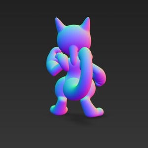 Mega Mewtwo X Chibi STL 3D printed figure, close-up detail