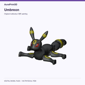 Umbreon actual included 3D model rendered in colour. Colours recovered from its supplied 3MF project.