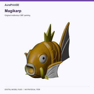 Magikarp actual included 3D model rendered in colour. Colours recovered from its supplied 3MF project.