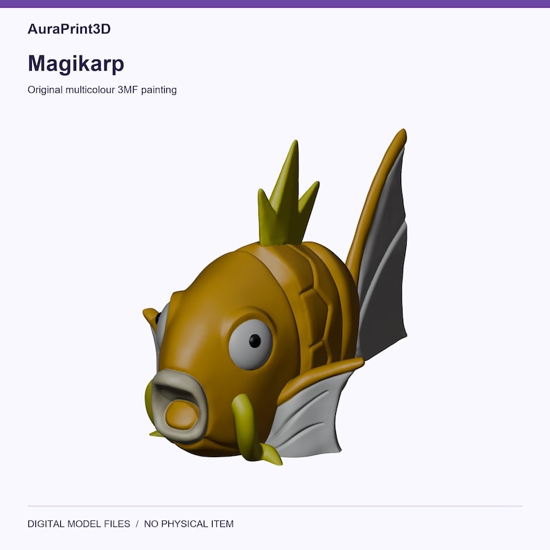 Magikarp actual included 3D model rendered in colour. Colours recovered from its supplied 3MF project.