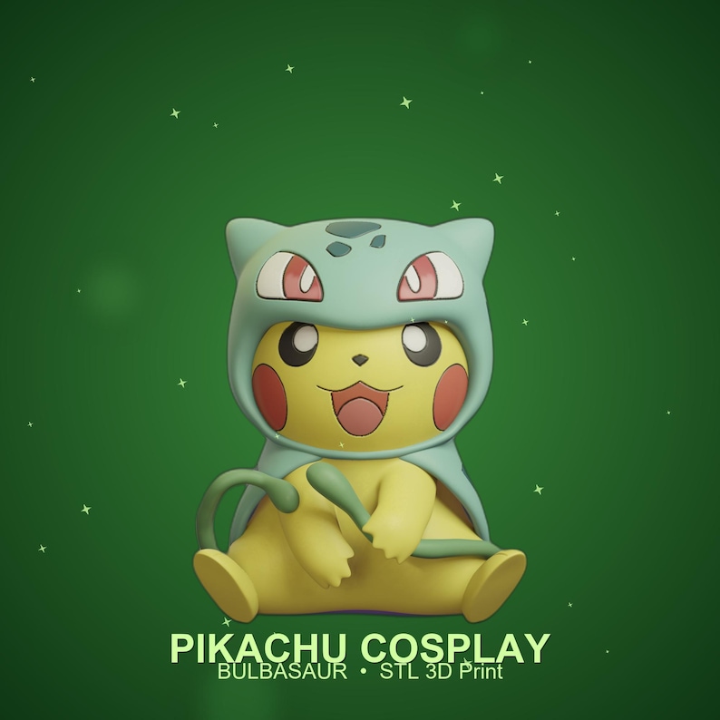 Bulbasaur Pikachu Cosplay STL 3D printed figure, front view