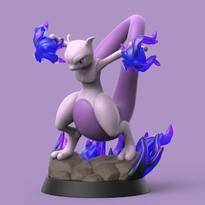 Mewtwo Pokemon STL figure with energy effect base, 3D printable model
