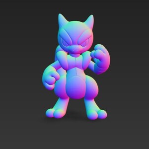 Mega Mewtwo X Chibi STL 3D printed figure, side view