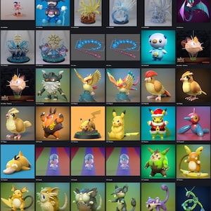Folder preview of the organized 1200+ Pokemon STL pack, showing Hydreigon, Jigglypuff, Jolteon, Lucario, Lugia, Mew, Mewtwo and more named folders