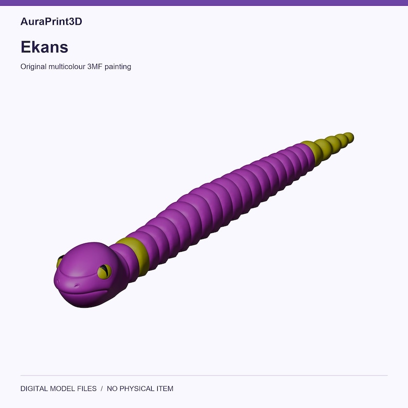 Ekans actual included 3D model rendered in colour. Colours recovered from its supplied 3MF project.