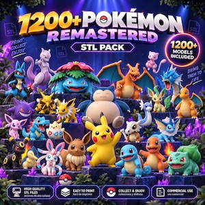 1200+ Pokemon STL Pack REMASTERED | Best Organized Bundle | Multicolor 3MF + STL | Commercial Use