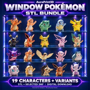 ポケモンSTLセット｜窓からのぞく18種類のデザイン｜色別パーツで印刷するマルチカラーSTL＋3MF