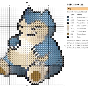 Snorlax Pokemon cross stitch pattern chart with DMC color key