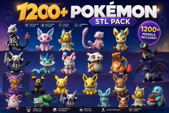 1200+ Pokemon STL Bundle | Organized Complete Collection | Commercial License | FDM Resin AMS Multicolor | Instant Download