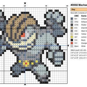 Machamp Pokemon cross stitch pattern chart with DMC color key