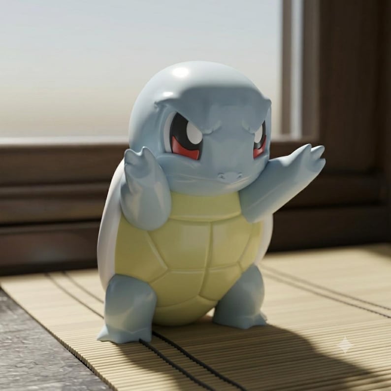 Squirtle STL window cling figure, 3D printed Pokemon peeking window decoration