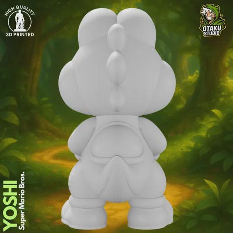 Yoshi Super Mario raw 3D print, back view, ready to paint