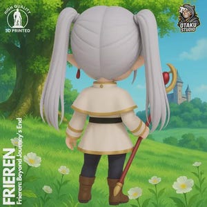 Frieren Chibi STL 3D printed figure, side view