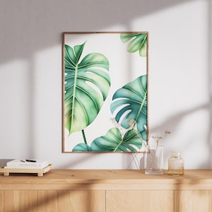 Aquarell Monstera Blatt Druck: Tropisches Grün Wandkunst (Digitaler Download)