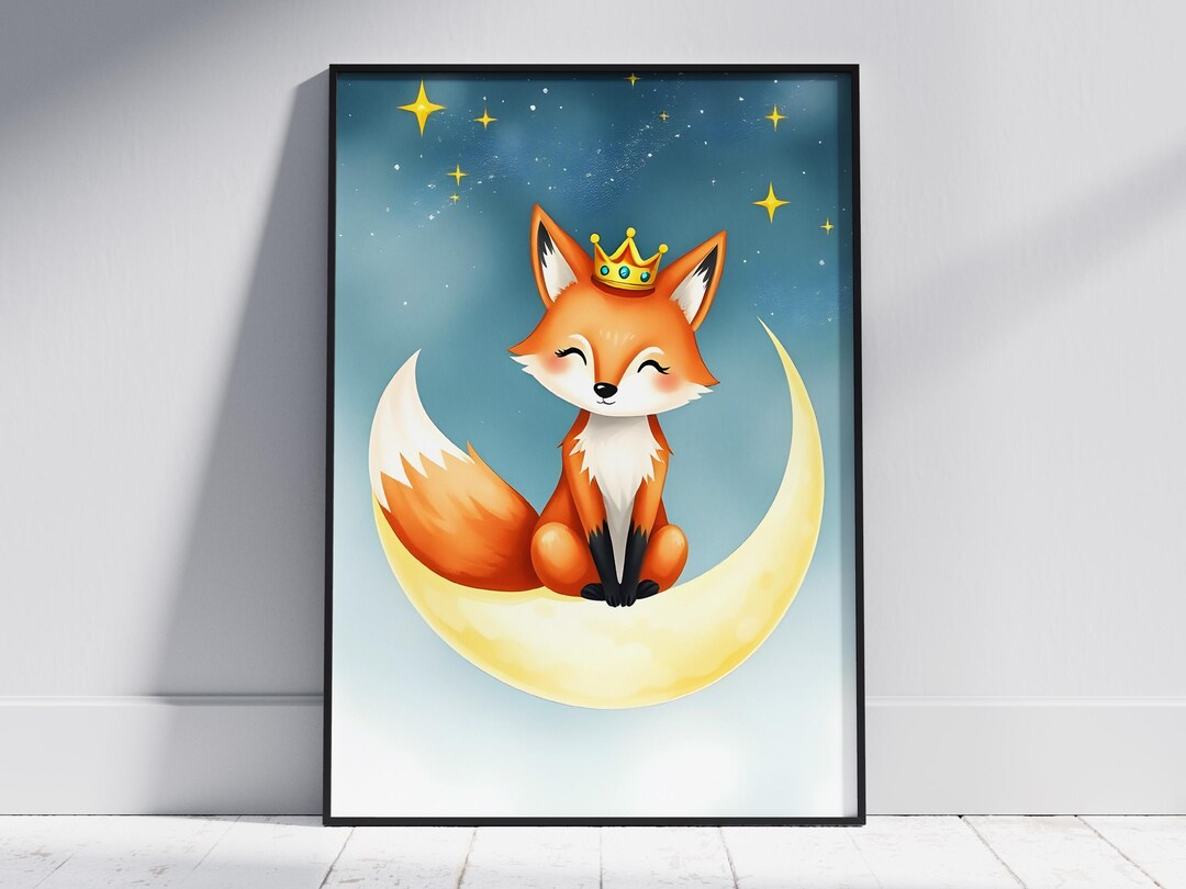 Princess Fox Moon Print: Watercolor Nursery Art (digital Download - Etsy