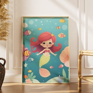 Mermaid Wall Art: Whimsical Ocean Scene, Kids Room Decor (Digital Download)