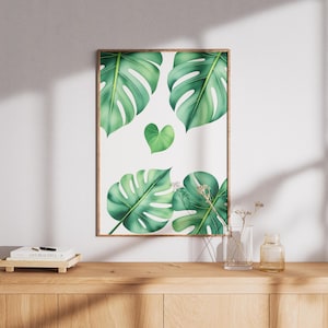Aquarell Monstera Blatt Druck: Tropisches Grün Wandkunst (Digitaler Download)