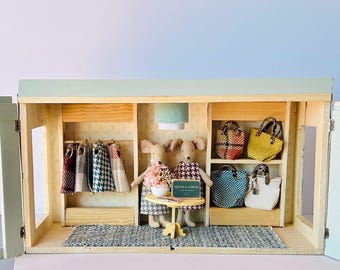 Miniature haute couture boutique for Maileg-style mice
