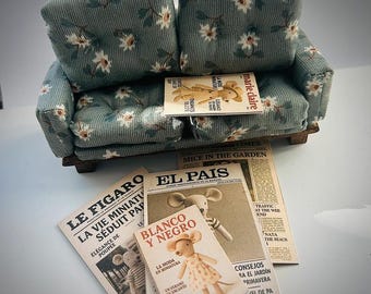 Miniature Magazines, Newspapers & Handmade Sofa for Maileg-style Mice