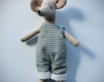 Handmade Green Checkered Overalls: Maileg Mum & Dad Mouse Outfit