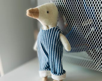 Handmade Plush Duck with Denim Overalls