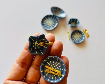 Miniature blue ceramic dinner set, 1:12 Scale
