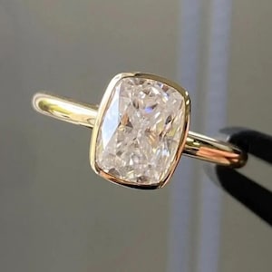 2 CT Elongate Cushion Cut Moissanite Engagement Ring, Simple Bezel Set Cushion Wedding Ring, Anniversary Ring, Unique Solitaire Ring for Her