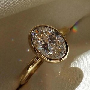 Bezel Set Ring, Oval Cut Moissanite Diamond Engagement Ring, Timeless Bridal Jewelry, Minimalist Ring Wedding Ring, Unique Bridal Ring Gifts