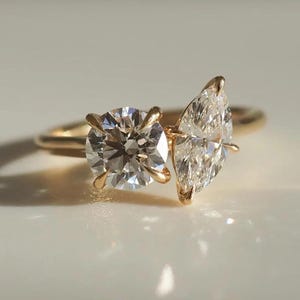 Two Stone Diamond Engagement Ring, Round and Marquise Diamond Ring, Toi Et Moi Ring, Anniversary Gift, Wedding Ring, Promise Ring, Fine Ring