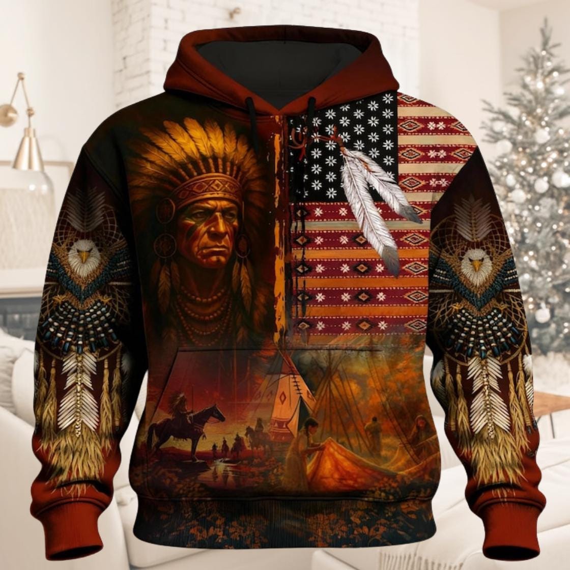 Men's Hooded Pullover Hoodie With Big Yellow Circle KC Chiefs Print – 3D Design, Red & Blue, Size 4XL - View #8