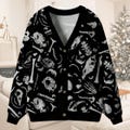 Gothic Animal Skull Cardigan, Bones Pattern Sweater, Spooky Christmas Gift, Witchy Button Down, Dark Academia Clothing, Skeleton Print
