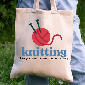 Cotton Canvas Tote Bag, Knitting Bag, Yarn Tote, Travel Bag, Yarn Ball Symbol