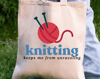 Cotton Canvas Tote Bag, Knitting Bag, Yarn Tote, Travel Bag, Yarn Ball Symbol