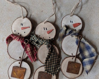 Wood Slice Snowman Ornament