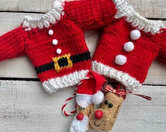 Christmas sweater gift set, Sweater and Ornaments set, Hand-made ornaments, Unique Christmas gift
