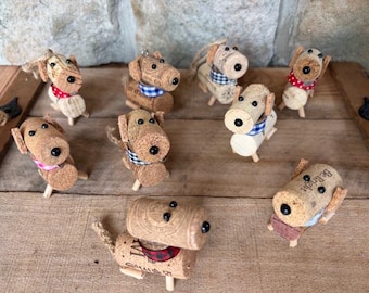 Handmade Cork Dog Ornament, Wine Lover Gift, Christmas Tree Decor
