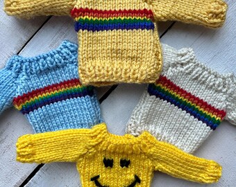 Rainbow knit sweater ornament with hanger, miniature rainbow decoration, handmade sweater ornament, smiley face
