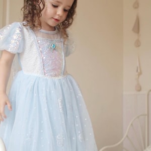 Girls Elsa Blue Princess Dress with Cape – Frozen Birthday Outfit & Snow Queen Party Costume