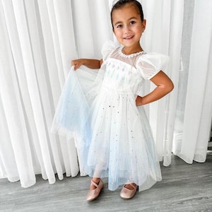 White Snow Elsa Princess Dress with Cape Attached