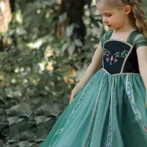 Anna Inspired Princess Dress – Frozen Birthday Party Outfit, Toddler & Girl Green Tulle Costume, Fairytale Princess Gown
