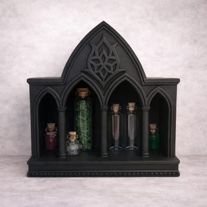 Estantería gótica de escritorio para altar / Exhibidor de mini botellas de boticario / Decoración gótica para el hogar con temática de brujería