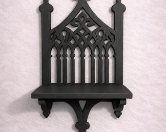 Gothic Cathedral Arch Wall Shelf: Black Witchy Decor, Doll Display
