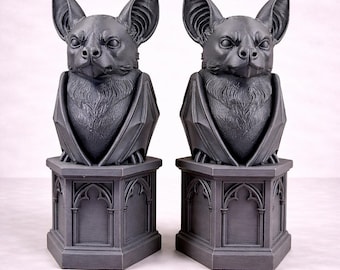 Gothic Bat Bookends – Matte Black 3D Printed Shelf Decor | Dark Fantasy Home Library