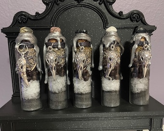 Raven Protection Spell Jar: Gothic Herbal Curio with Silver Charm